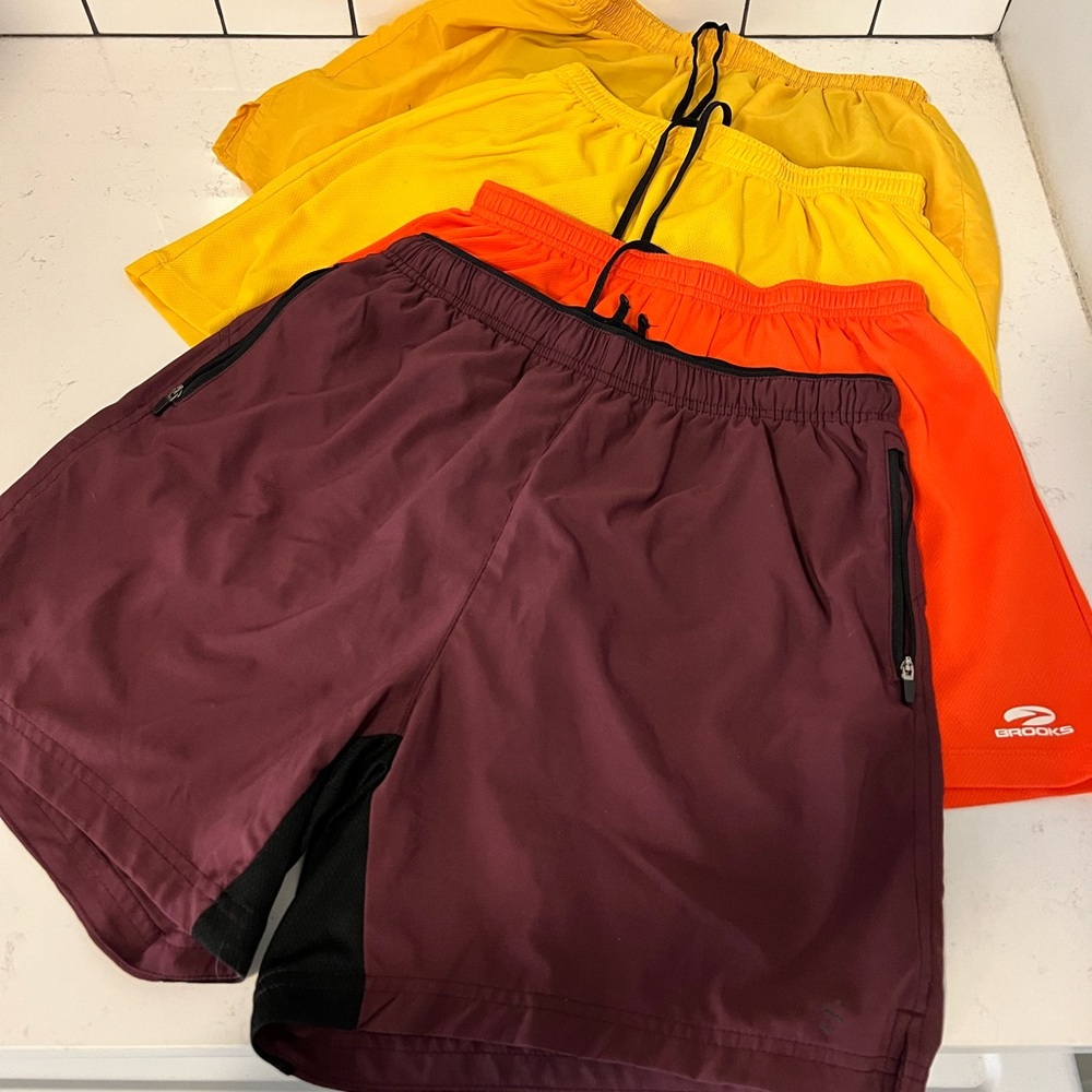 Bundle: Brooks Men's Yellow, Orange, and H&M Maroon Athletic Running Shorts